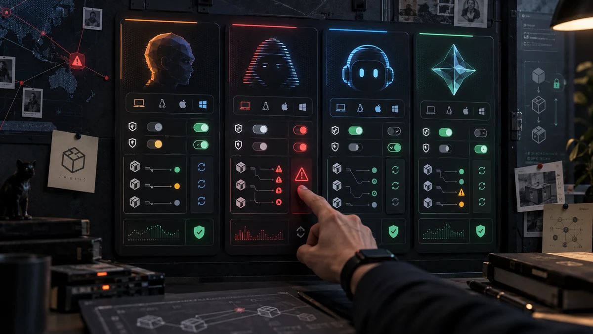 Claude Code, Codex, Copilot, Gemini CLI 플러그인을 호스트, 자동 업데이트, 권한, 패치 상태로 분류한 운영 보드